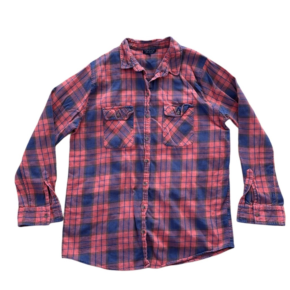 Topshop Red & Blue Plaid Casual Button-Down Shirt